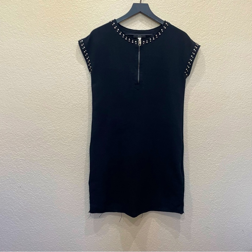 Diesel Black Studded Shift Dress 100% Cotton Size Medium Edgy Rocker Biker